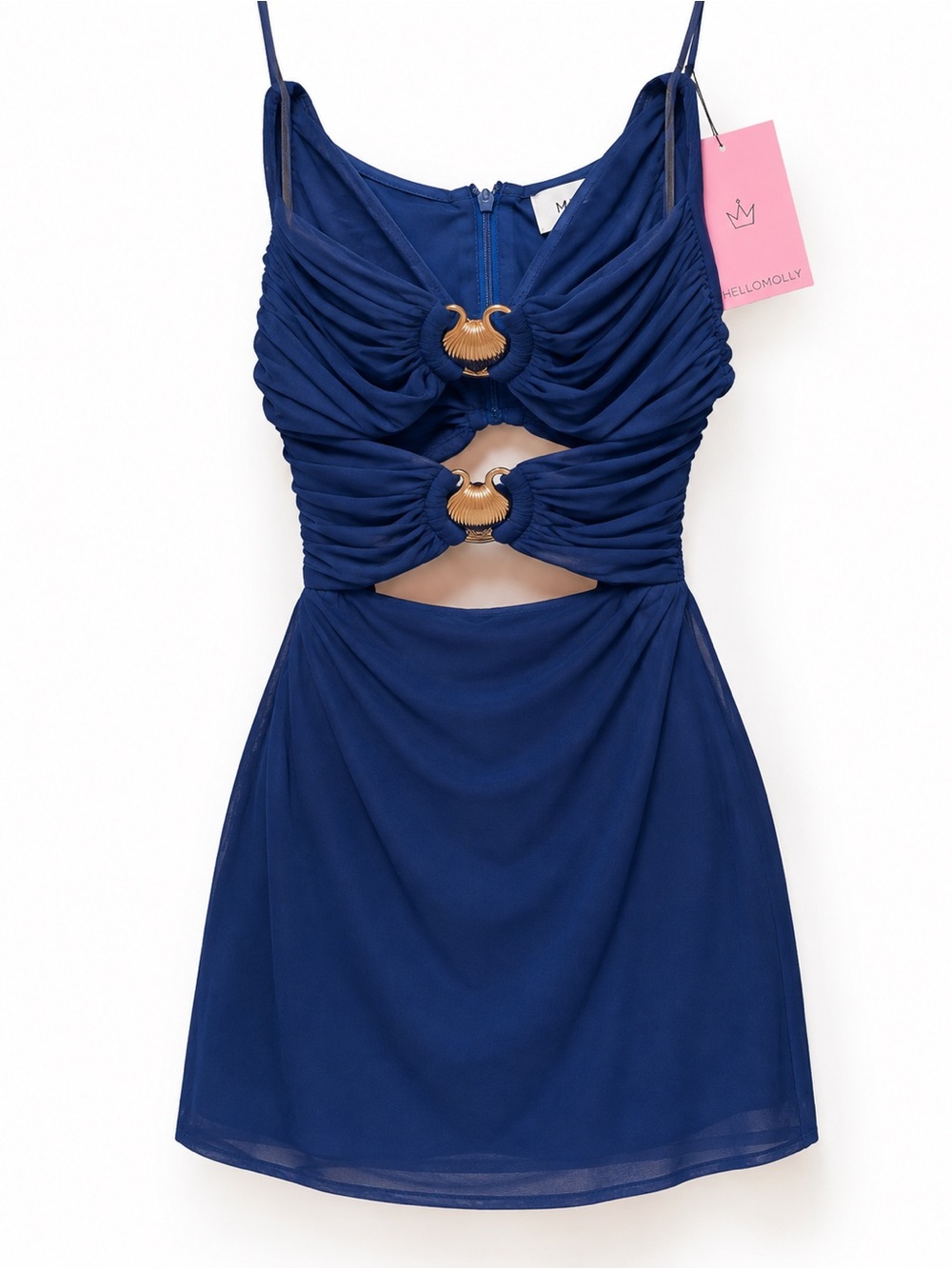 Hello Molly Strapless Navy Cutout Mini Dress with Gold Details